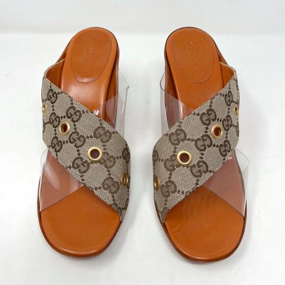 Gucci Monogram Canvas & PVC Slide Sandals – Size 7.5 - Picture 2 of 10